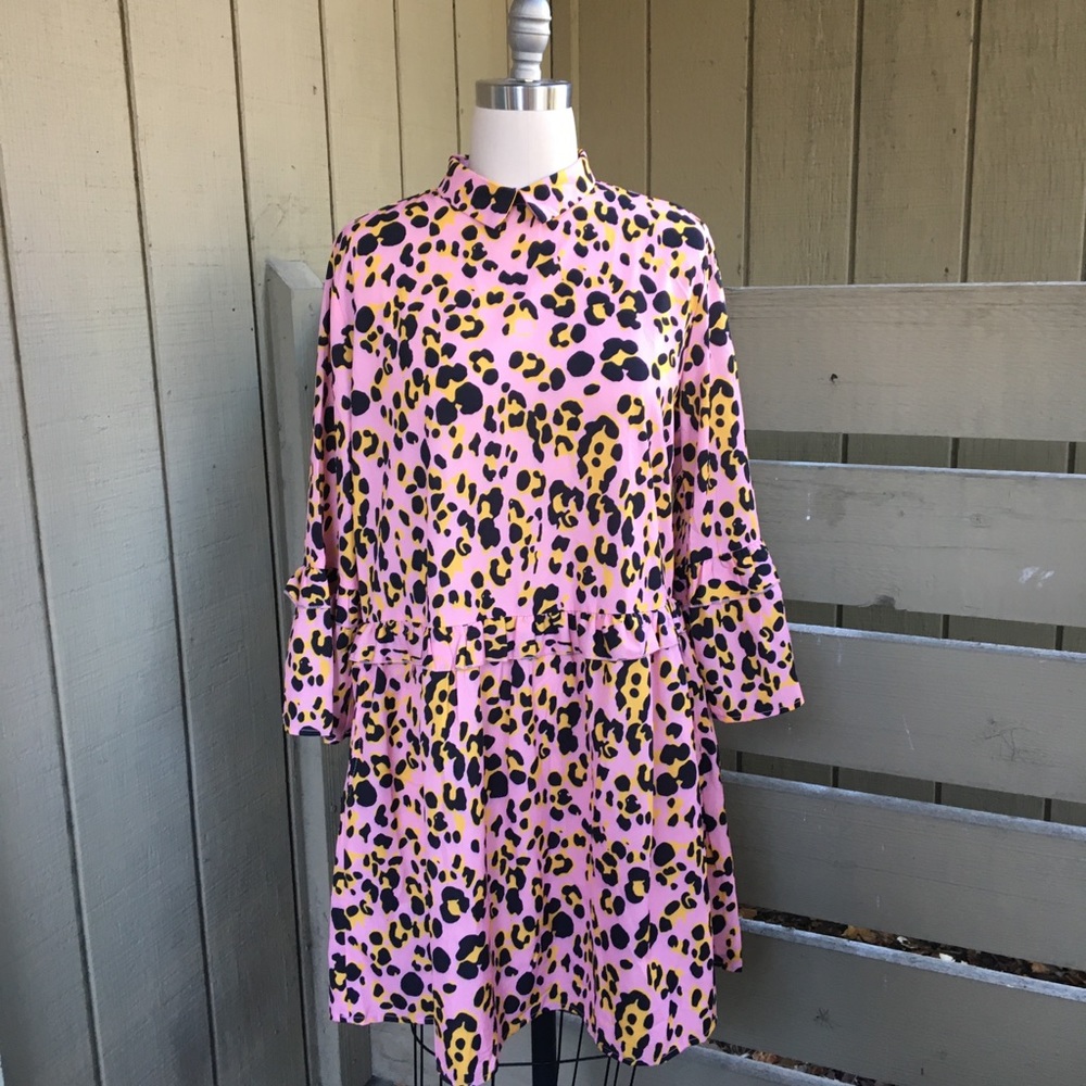 Lorraine Pink Leopard Ruffle Mini Dress - Picture 2 of 7